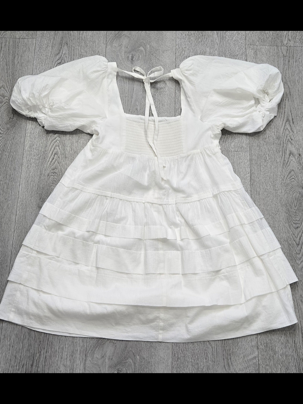Anthropologie Square-Neck Puff-Sleeve Tiered Mini Dress White M - Picture 17 of 17